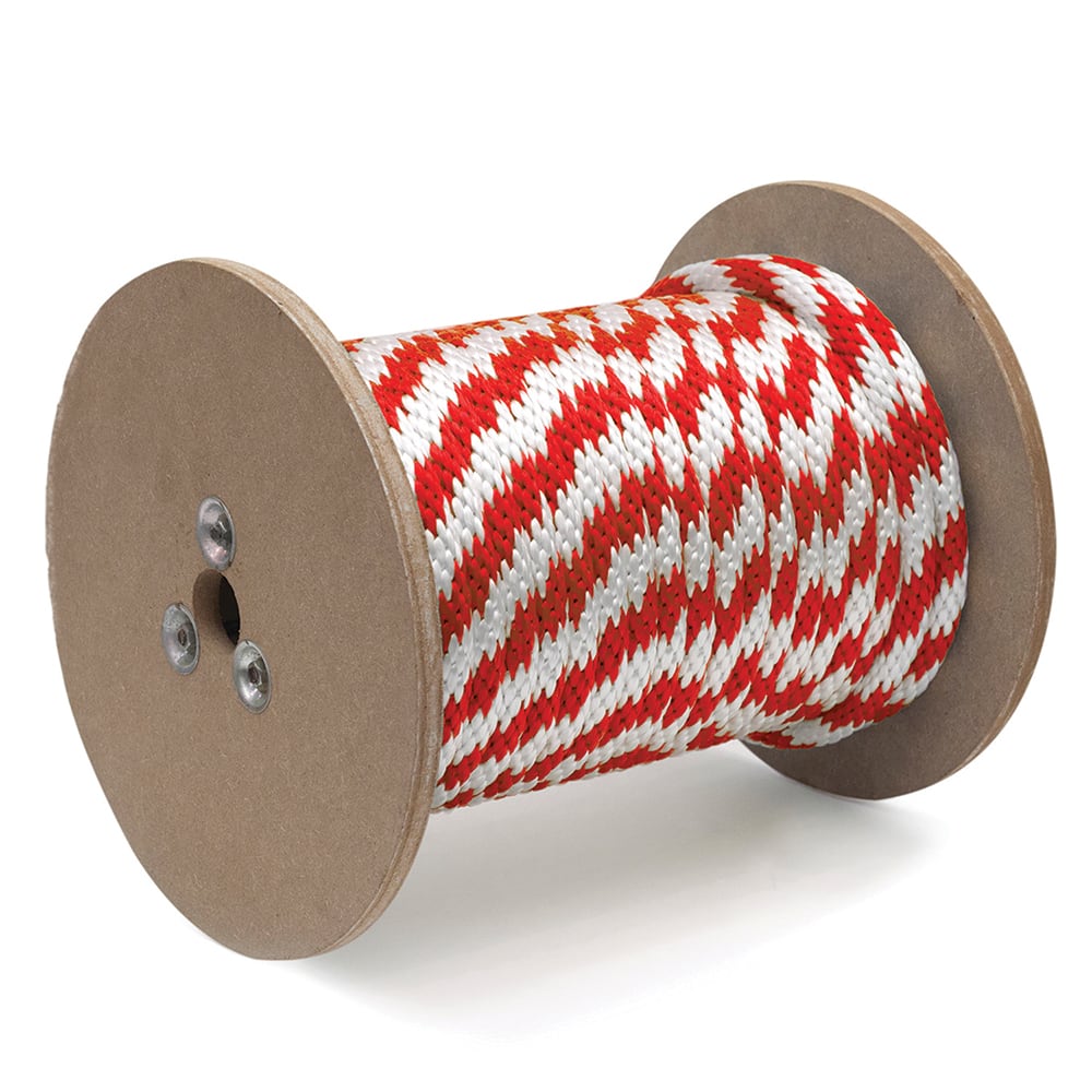 Mibro - Rope; Type: Solid Braid ; Head/Holder Diameter (Inch): 3/8 ; Material: Polypropylene ; Load Capacity (Lb.): 140.000 ; Maximum Length: 600.00 ; Color: Red/White - Exact Tooling
