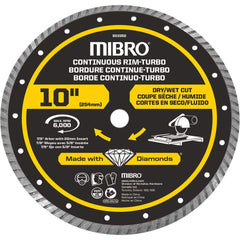 Mibro - Wet & Dry-Cut Saw Blades; Blade Diameter (Inch): 10 ; Blade Material: Diamond Matrix ; Arbor Style: Round w/ Diamond Knockout ; Arbor Hole Diameter (mm): 20.00 ; Application: Tile ; Number of Teeth: Continuous Edge - Exact Tooling