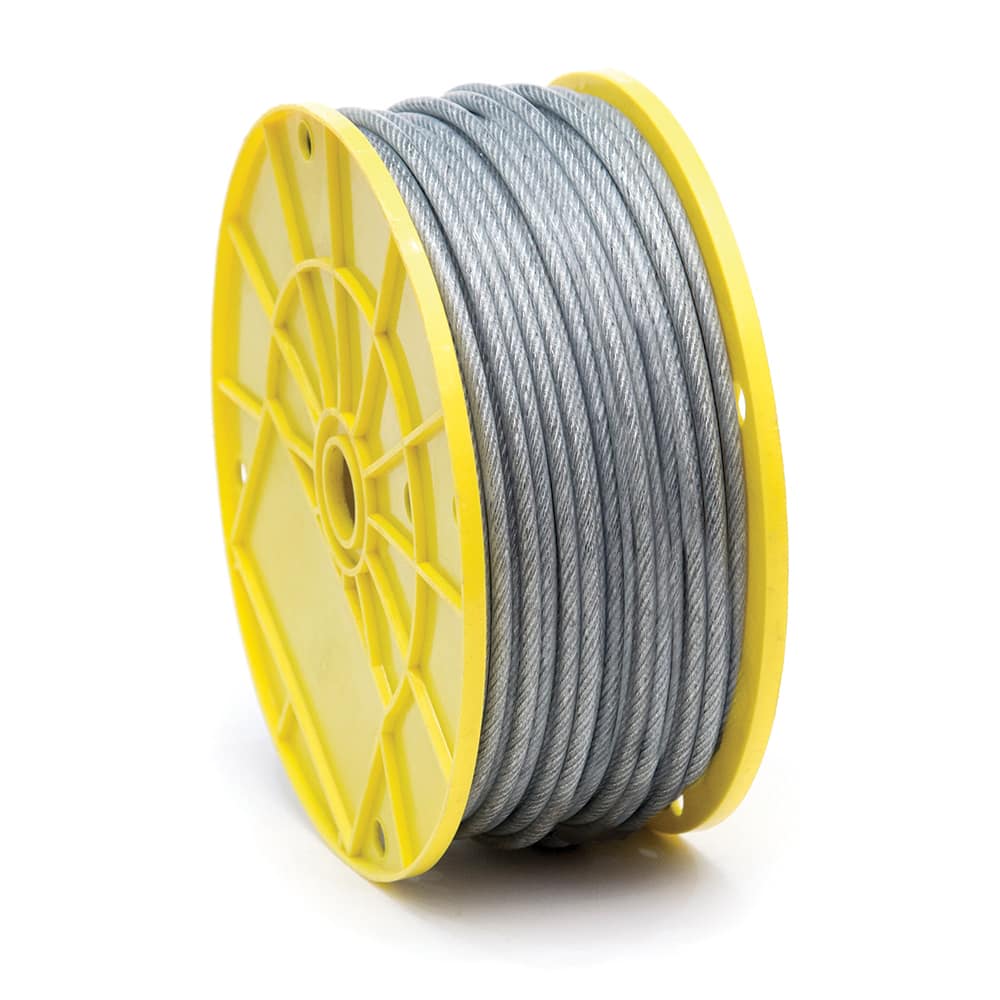 Mibro - Wire Rope & Cable; Type: Aircraft Cable ; Breaking Strength (Lb.): 340.00 ; Diameter (Inch): 3/16 ; Bare Diameter: 1/8 (Inch); Strand Type: 7 x 7 ; Head Coating: Vinyl - Exact Tooling