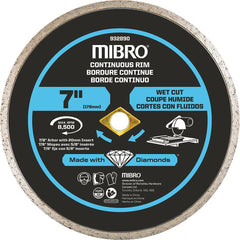 Mibro - Wet & Dry-Cut Saw Blades; Blade Diameter (Inch): 7 ; Blade Material: Diamond Matrix ; Arbor Style: Round w/ Diamond Knockout ; Arbor Hole Diameter (mm): 20.00 ; Application: Tile ; Number of Teeth: Continuous Edge - Exact Tooling