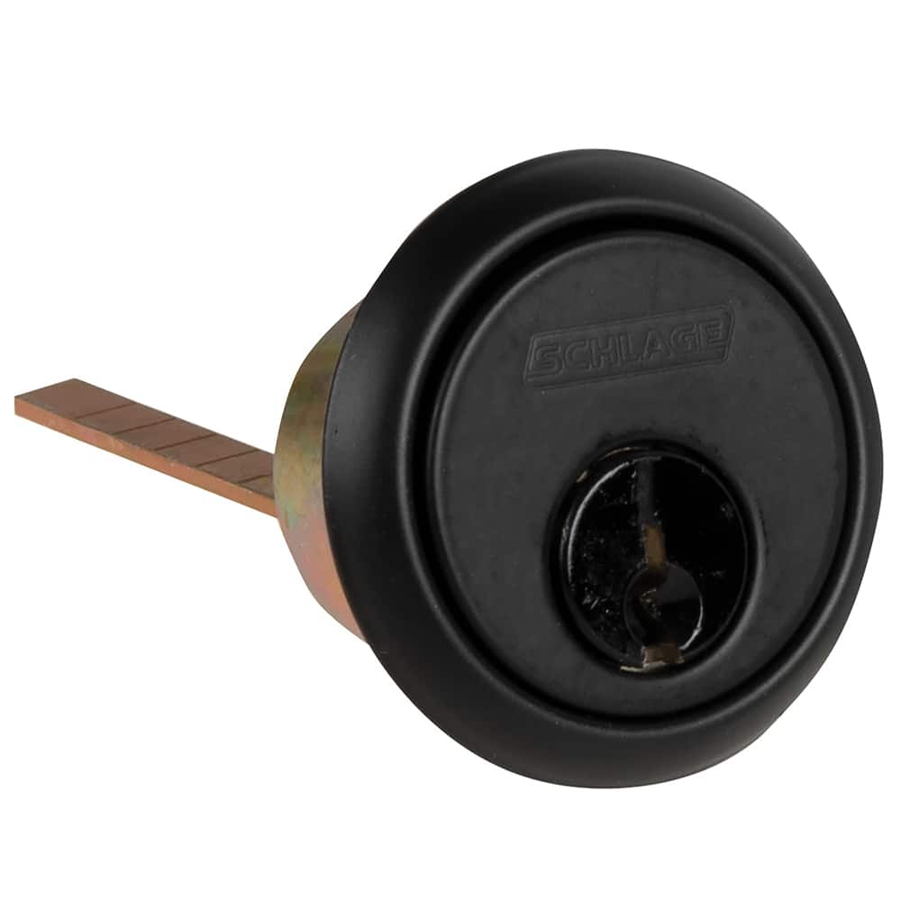 Schlage - Cylinders; Type: Rim ; Keying: C Keyway ; Number of Pins: 6 ; Material: Brass ; Finish/Coating: Black - Exact Tooling