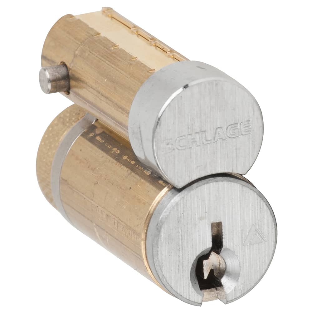 Schlage - Cylinders; Type: Removeable Core ; Keying: G Keyway ; Number of Pins: 6 ; Material: Brass ; Finish/Coating: Satin Chrome - Exact Tooling