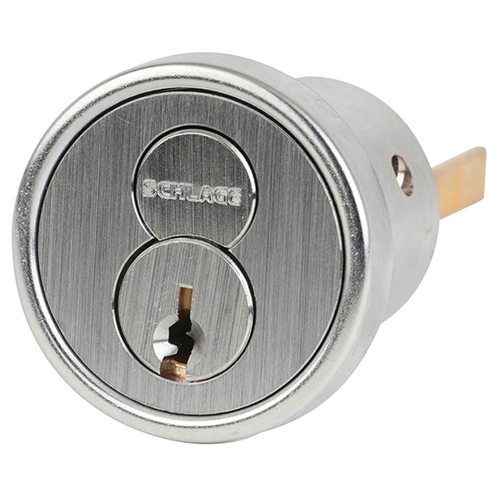 Schlage - Cylinders; Type: Rim ; Keying: C Keyway ; Number of Pins: 6 ; Material: Brass ; Finish/Coating: Satin Chrome - Exact Tooling