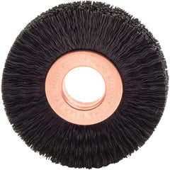2″ Small Diameter Nylon Wheel Brush, .010″ Crimped Black Fill, 1/2″ Arbor Hole - Exact Tooling