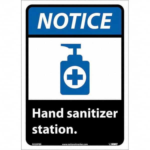 NMC - "Notice - Hand Sanitizer Station", 10" Wide x 14" High, Pressure-Sensitive Vinyl Safety Sign - Exact Tooling
