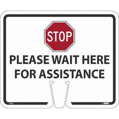 NMC - "Stop - Please Wait Here", 12-5/8" Wide x 10-3/8" High, Rigid Plastic Safety Sign - Exact Tooling