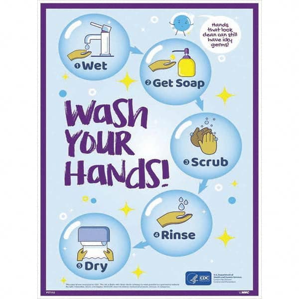 NMC - "COVID-19 - Wash Your Hands", 18" Wide x 24" High, Paper Safety Sign - Exact Tooling