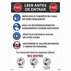 NMC - "COVID-19 - PARE - Leer Antes De Entrar", 18" Wide x 24" High, Paper Safety Sign - Exact Tooling