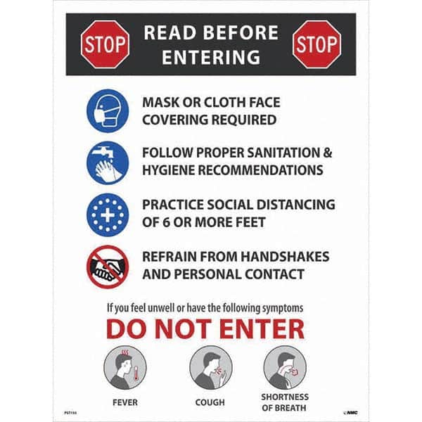 NMC - "COVID-19 - STOP - Read Before Entering", 18" Wide x 24" High, Paper Safety Sign - Exact Tooling