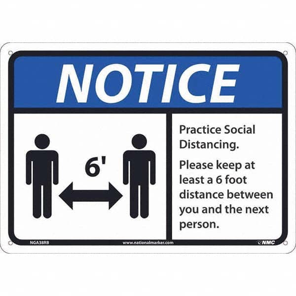 NMC - "Notice - Practice Social Distancing", 14" Wide x 10" High, Rigid Plastic Safety Sign - Exact Tooling