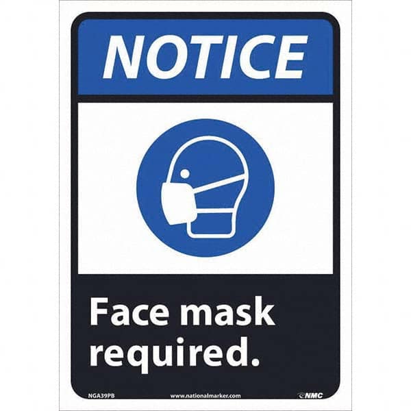 NMC - "Notice - Face Mask Required", 10" Wide x 14" High, Pressure-Sensitive Vinyl Safety Sign - Exact Tooling
