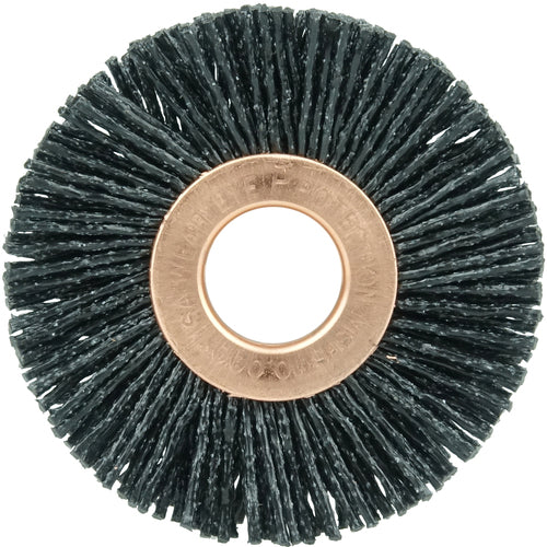 2″ Diameter - Small Diameter Wheel Brush - 0.055″/80 Grit - 1/2″ Arbor - Exact Tooling