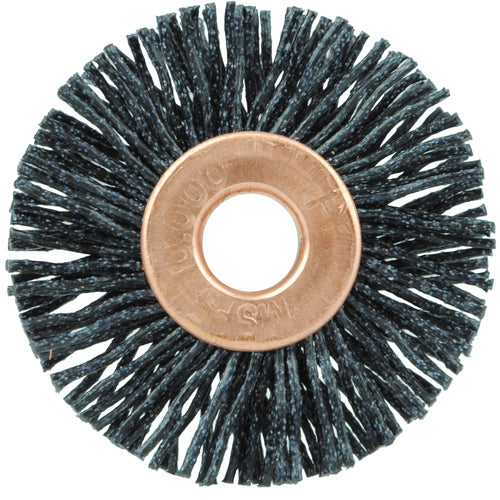 1 1/4″ Diameter - Small Diameter Wheel Brush - 0.026″/120 Grit - 1/4″ Arbor - Exact Tooling