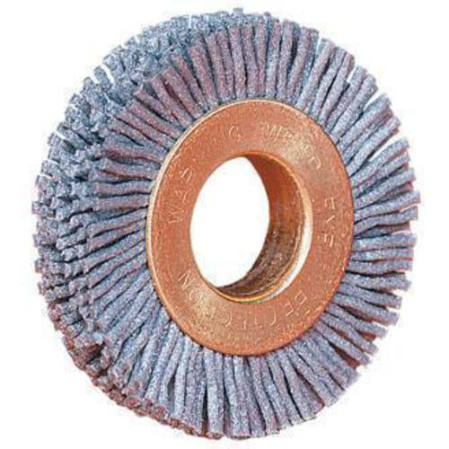 3″ Diameter - Small Diameter Wheel Brush - 0.035″/80 Grit - 1/2″ Arbor - Exact Tooling