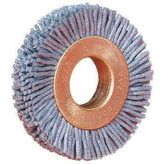 3″ Diameter - Small Diameter Wheel Brush - 0.035″/80 Grit - 1/2″ Arbor - Exact Tooling