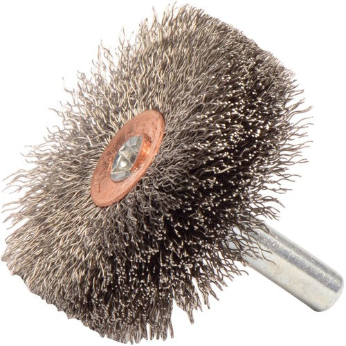 1-3/4″ Stem-Mounted Crimped Wire Wheel, .008″ Stainless Steel Fill, 1/4″ Stem - Exact Tooling