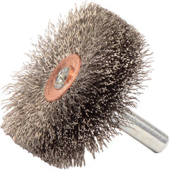 1-3/4″ Stem-Mounted Crimped Wire Wheel, .008″ Stainless Steel Fill, 1/4″ Stem - Exact Tooling