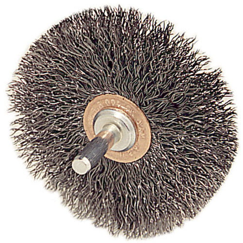 2-1/2″ Stem-Mounted Crimped Wire Wheel, .006″ Steel Fill, 1/4″ Stem - Exact Tooling