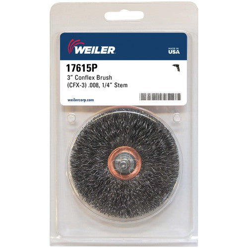 3″ Stem-Mounted Crimped Wire Wheel, .008″ Steel Fill, 1/4″ Stem, Retail Pack - Exact Tooling