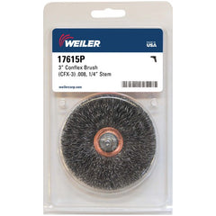 3″ Stem-Mounted Crimped Wire Wheel, .008″ Steel Fill, 1/4″ Stem, Retail Pack - Exact Tooling
