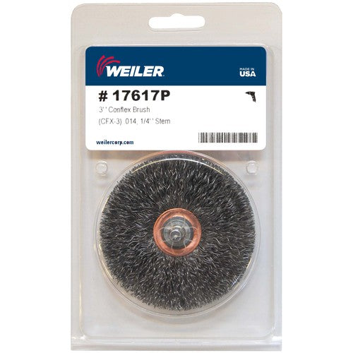 3″ Stem-Mounted Crimped Wire Wheel, .014″ Steel Fill, 1/4″ Stem, Retail Pack - Exact Tooling