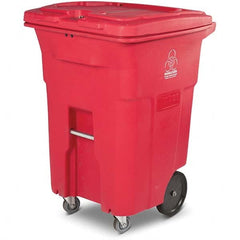 Toter - Biohazardous & Step-Open Trash Cans; Label: Bio-Hazard ; Capacity (Gal.): 96 ; Shape: Rectangular ; Color/Finish: Red ; Material: Polyethylene ; Height (Decimal Inch): 43.2500 - Exact Tooling