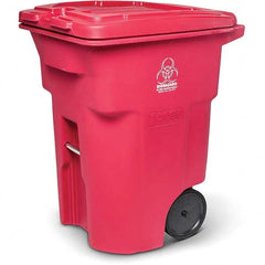 Toter - Biohazardous & Step-Open Trash Cans; Label: Bio-Hazard ; Capacity (Gal.): 96 ; Shape: Rectangular ; Color/Finish: Red ; Material: Polyethylene ; Height (Decimal Inch): 53.2500 - Exact Tooling