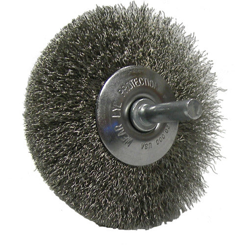 2″ Stem-Mounted Concave Crimped Wire Wheel, .014″ Stainless Steel Fill, 1/4″ Stem - Exact Tooling
