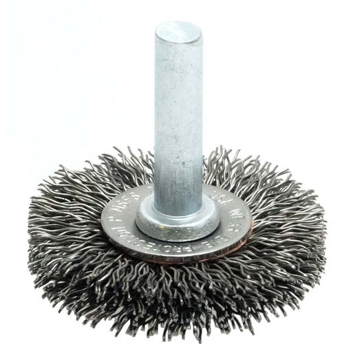 1-1/2″ Stem-Mounted Crimped Wire Radial Wheel, .014″ Steel Fill, 1/4″ Stem - Exact Tooling