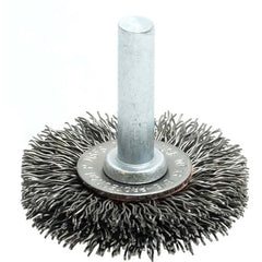 1-1/2″ Stem-Mounted Crimped Wire Radial Wheel, .014″ Steel Fill, 1/4″ Stem - Exact Tooling