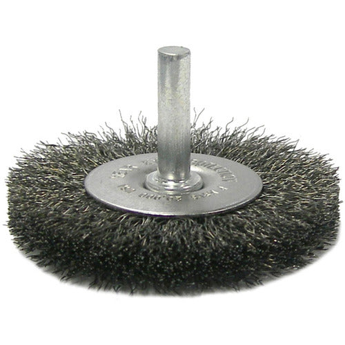 2-1/2″ Stem-Mounted Crimped Wire Radial Wheel, .014″ Steel Fill, 1/4″ Stem - Exact Tooling