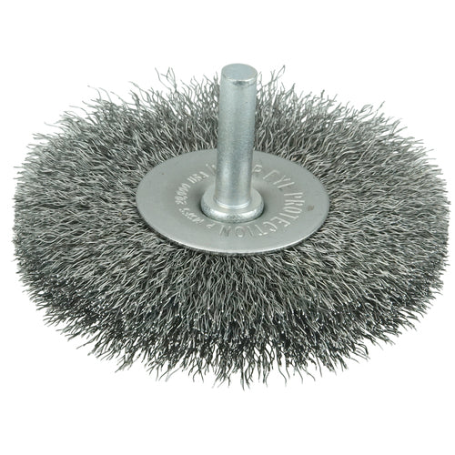 3″ Stem-Mounted Crimped Wire Radial Wheel, .0118″ Steel Fill, 1/4″ Stem - Exact Tooling