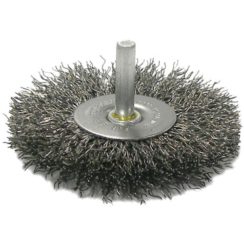 3″ Stem-Mounted Crimped Wire Radial Wheel, .014″ Steel Fill, 1/4″ Stem - Exact Tooling