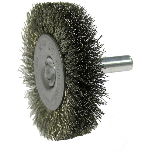 2″ Stem-Mounted Crimped Wire Radial Wheel, .014″ Stainless Steel Fill, 1/4″ Stem - Exact Tooling