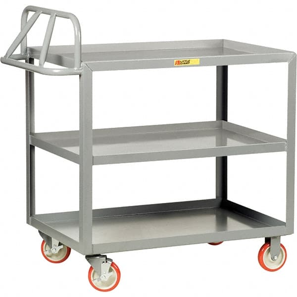 Little Giant - 1,200 Lb Capacity, 24" Wide x 48" Long x 35" High Cart - 3 Shelf, Steel, Polyurethane Casters - Exact Tooling