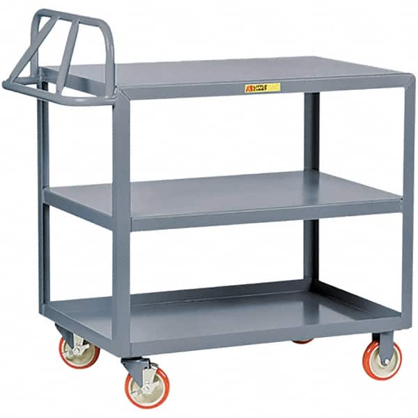Little Giant - 1,200 Lb Capacity, 24" Wide x 48" Long x 35" High Cart - 3 Shelf, Steel, Polyurethane Casters - Exact Tooling