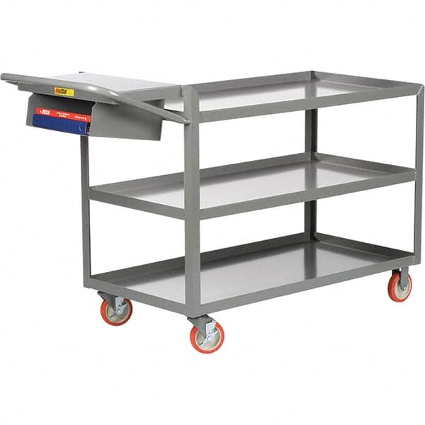 Little Giant - 1,200 Lb Capacity, 24" Wide x 36" Long x 35" High Order Picking Cart - 3 Shelf, Steel, 2 Rigid/2 Swivel Casters - Exact Tooling