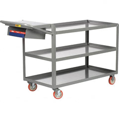 Little Giant - 1,200 Lb Capacity, 18" Wide x 32" Long x 35" High Order Picking Cart - 3 Shelf, Steel, 2 Rigid/2 Swivel Casters - Exact Tooling