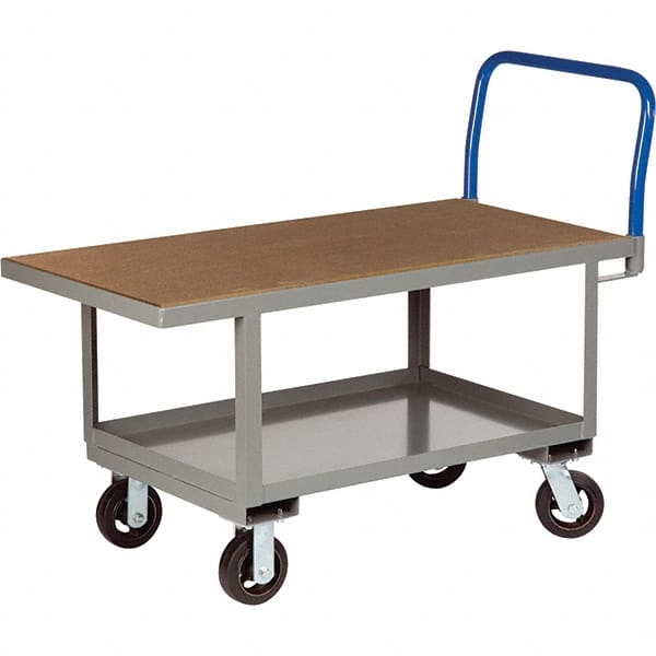 Little Giant - 2,000 Lb Capacity Steel Platform Truck - Wood Deck, 24" OAW, 48" Platform Length, Mold On Rubber Casters - Exact Tooling