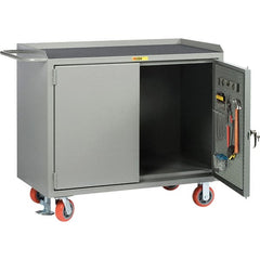 Little Giant - 3,600 Lb Capacity, 2 Shelf, 2 Door Mobile Bench Cabinet with Pegboard Panel Doors - 41" Wide x 24" Deep x 43" High, Steel, Gray - Exact Tooling