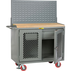 Little Giant - 3,600 Lb Capacity, 2 Shelf, 1 Drawer, 2 Door Mobile Bench Cabinet with Louvered Panel - 41" Wide x 24" Deep x 43" High, Steel, Gray - Exact Tooling