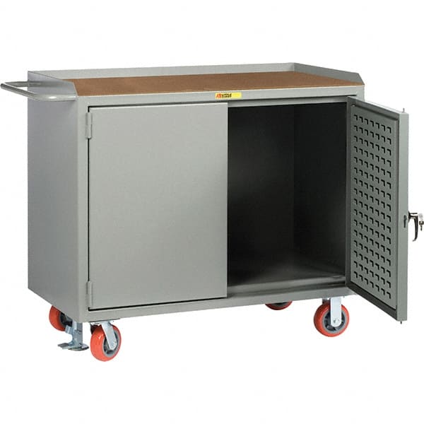 Little Giant - 3,600 Lb Capacity, 2 Shelf, 2 Door Mobile Bench Cabinet with Louvered Panel - 41" Wide x 24" Deep x 43" High, Steel, Gray - Exact Tooling