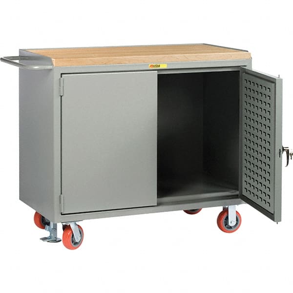 Little Giant - 3,600 Lb Capacity, 2 Shelf, 2 Door Mobile Bench Cabinet with Louvered Panel - 41" Wide x 24" Deep x 43" High, Steel, Gray - Exact Tooling