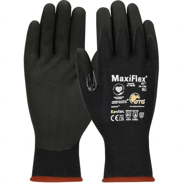ATG - Size M (8), ANSI Cut Lvl 3, Puncture Lvl 1, Abrasion Lvl 4, Nitrile Coated Kevlar Cut & Puncture Resistant Gloves - Exact Tooling