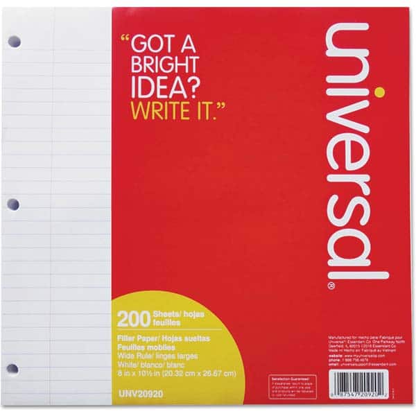 UNIVERSAL - Note Pads, Writing Pads & Notebooks Writing Pads & Notebook Type: Filler Paper Size: 8 x 10-1/2 - Exact Tooling