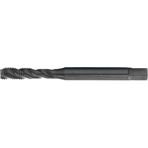 Spiral Flute Tap: #1-8, DIN & ANSI, 4 Flute, Modified Bottoming, 2B Class of Fit, Black Oxide Finish 2.52″ Thread Length, 6.2992″ OAL, Right Hand Flute, Right Hand Thread, Series PER-893SF
