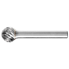 PFERD - SD-5, 1/2" Cut Diam, 1/4" Shank Diam, Carbide Diamond Pattern Ball Burr - Exact Tooling
