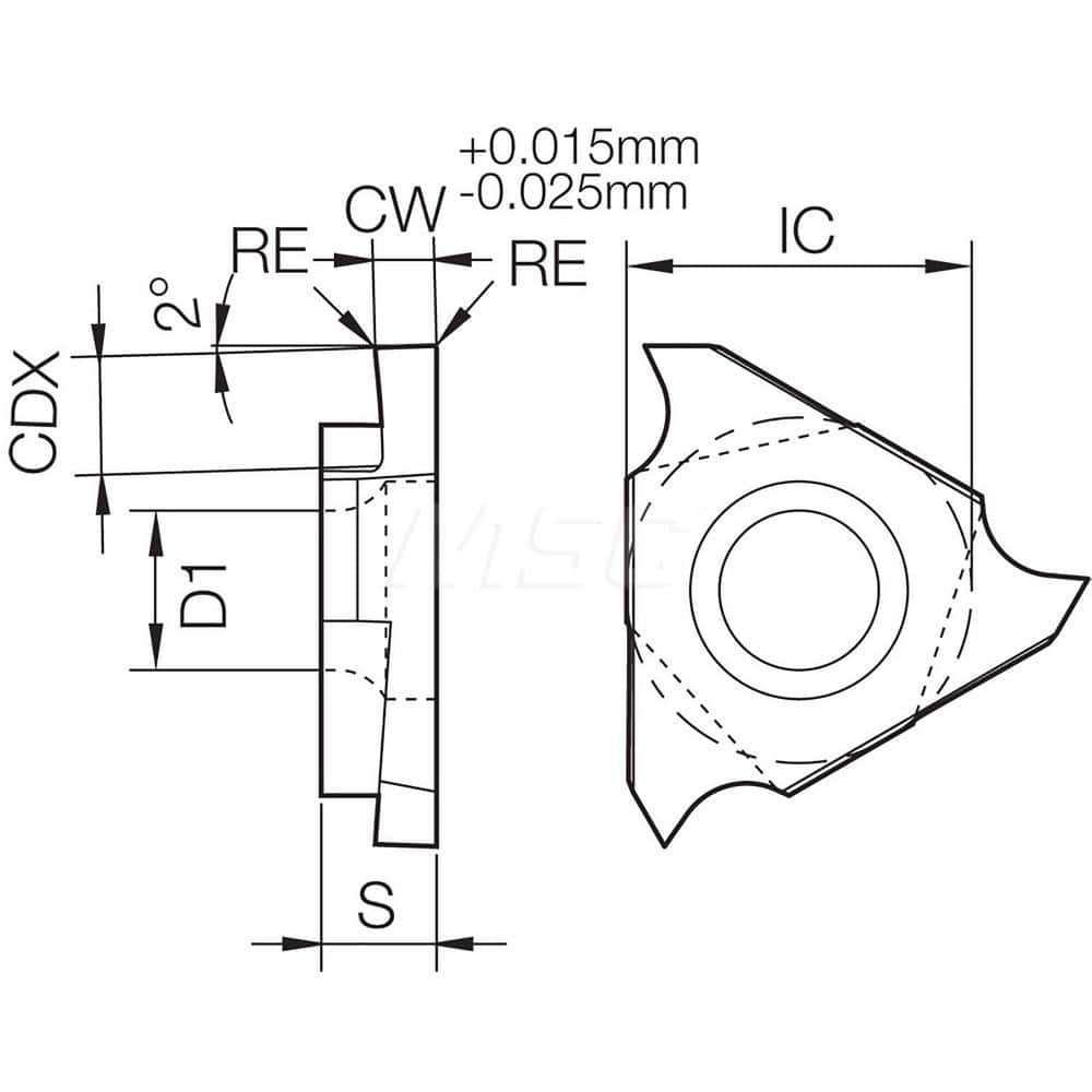 Grooving Insert: GBF32 GW15, Solid Carbide Co & WC Finish, Left Hand, 0.33 mm Cutting Width, 0.8 mm Max Depth, Series GBF