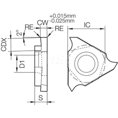 Grooving Insert: GBF32 GW15, Solid Carbide Co & WC Finish, Left Hand, 0.33 mm Cutting Width, 0.8 mm Max Depth, Series GBF