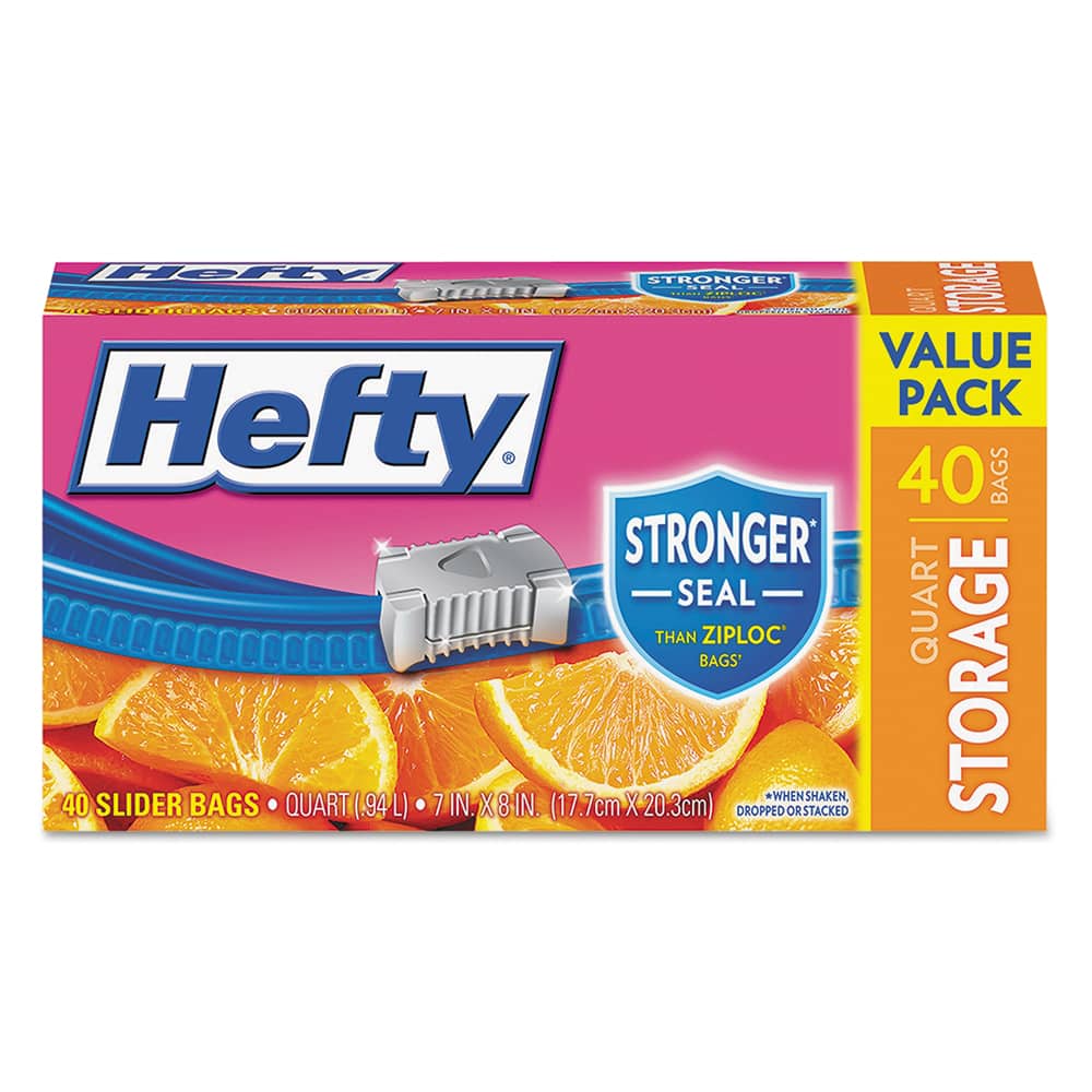 Hefty - Reclosable Food & Sandwich Bags; Volume Capacity: 1 Qt. ; Width (Inch): 4-3/8 ; Container Shape: Rectangle ; Height (Inch): 8-1/2 ; Material: Plastic ; Thickness (mil): 1.5000 - Exact Tooling